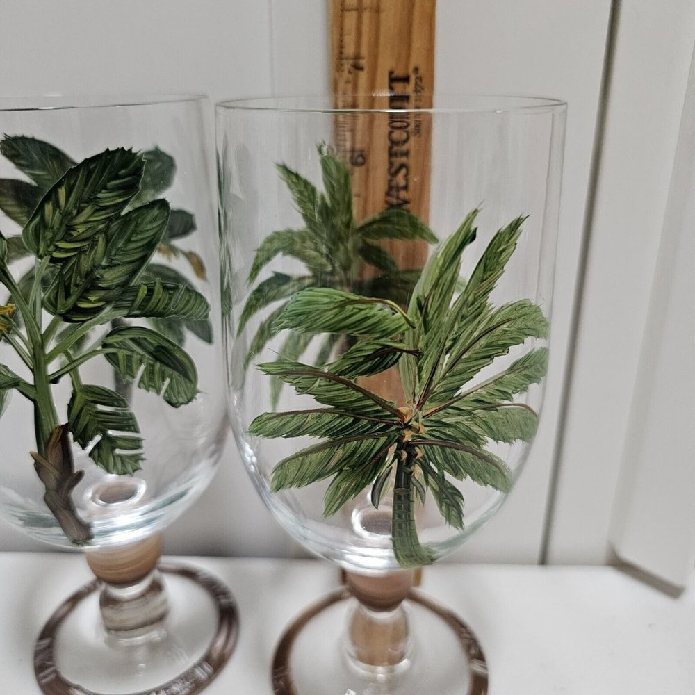 2 Florida Marketplace Palm Island Water Ice Tea Goblets 6.75" handpainted tree - Picture 8 of 9